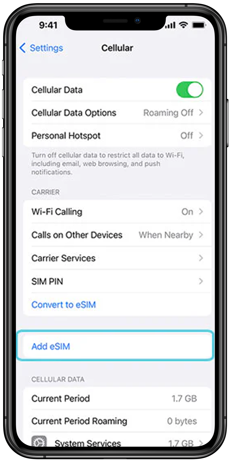 Settings Menu iPhone